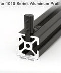 Close-up of a black 1010 series aluminum profile with inner corner joint bracket attached for 1x1 inch aluminum extrusion.