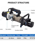 CUTPOIY Portable Electric Rebar Bender 8-36mm Hydraulic Steel Bending Machine with components labeled and detailed structure.