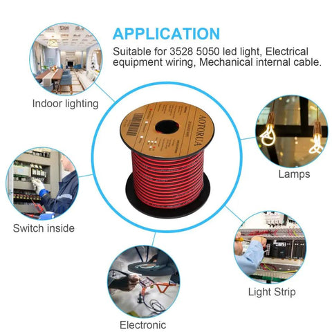 Applications of Red And Black 16 AWG 2 Conductor LED Strip Wiring Cable 100 Foot Flexible Parallel Wire