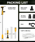 Cordless Stick Transfer Pump With Hookup To Dewalt 20V Max for fast fluid moves, includes connectors and 4.92ft hose.