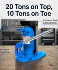 Heavy Duty Air Hydraulic Toe Jack Handles Rock Solid 20 Ton Top Lift Loads And Smooth 10 Ton Toe Raises For Low Clearance Equipment