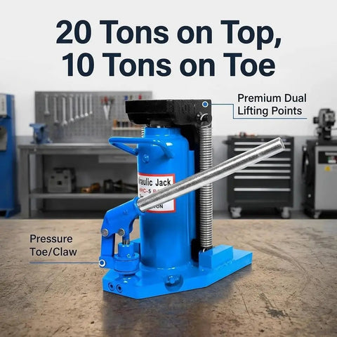 Heavy Duty Air Hydraulic Toe Jack Handles Rock Solid 20 Ton Top Lift Loads And Smooth 10 Ton Toe Raises For Low Clearance Equipment