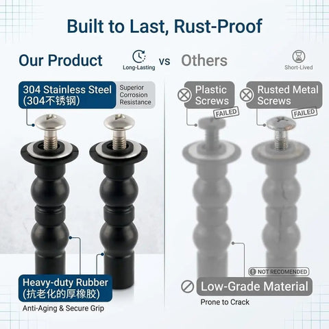 Universal Toilet Seat Bolts Replacement Kit For THU651N And Most 14-19mm Standard Seats, 4-Pack Heavy-Duty Stainless Steel Hardware, Quiet Secure Fit, Easy Install, Compatible With Kohler American Standard And More. 304 stainless steel bolts and heavy-duty rubber nuts