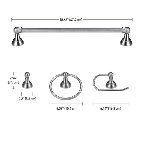 Jayden Five Piece All In One Bathroom Set Satin Nickel Three Light Vanity Light With White Opal Glass Shades Towel Bar Toilet Paper Holder Towel Ring And Robe Hook Easy Install Modern Bathroom Upgrade