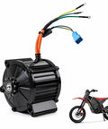Beefed Up Replacement Electric Dirt Bike Motor And Ebike Drive Unit Built For Heavy Off Road Riding Compatible With IN 10 Models solid black motor with wires for easy installation.