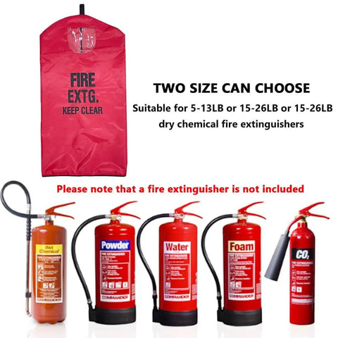 Heavy Duty PVC Fire Extinguisher Cover One Piece 18 Inch By 26 Inch With Secure Hook And Loop Closure Bright Red With Black Trim