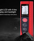 Heavy Duty Laser Distance Meter With Eighty Meter Reach Featuring Mute Mode Sleek Backlit Screen and Pythagorean Math for Quick Measurements, bright LCD display.