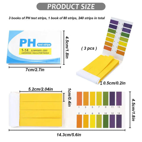 DIY Friendly pH Test Strips Set With 3 Packs, 720 Strips Total, Universal Indicator Litmus Paper For Water, Soil And Cosmetics
