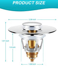 2 In 1 Bathroom Sink Stopper And Hair Catcher Universal Pop Up Drain Stopper For 1.1 To 1.5 Inch US Standard Drain Holes with dimensions