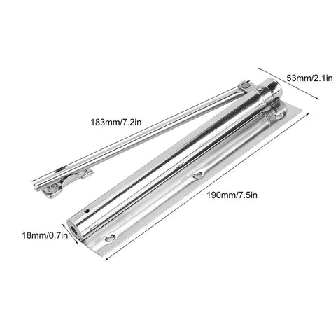 Adjustable Automatic Door Closer Stainless Steel With Auto Force Adjustment detail showing dimensions and mechanism
