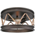 Chatham Flush Mount Ceiling Light in Gray Driftwood Finish with Nautical Rope Accents and Metal Cleats for Damp Location