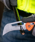 Hawkbill Pocket Knife With Stainless Steel Blade For Cable Skinning And Line Work Ambidextrous Bar Lock Orange Handle