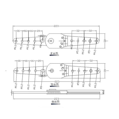 Technical drawing of Heavy Duty 100kg Ratchet Hinge Set Of 2 Adjustable Bed Or Sofa Headrest Lift Parts dimensions.
