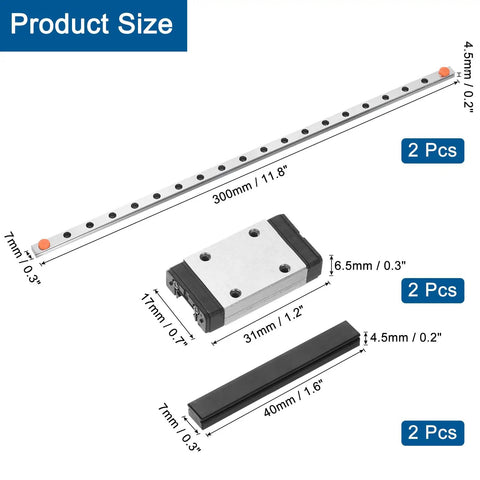 Drop In Linear Guide Kit With 2x 300mm MGN7 Rails, 2x MGN7H Carriage Blocks, And 2x Plastic Mini MGN12 Guides For DIY 3D Printers