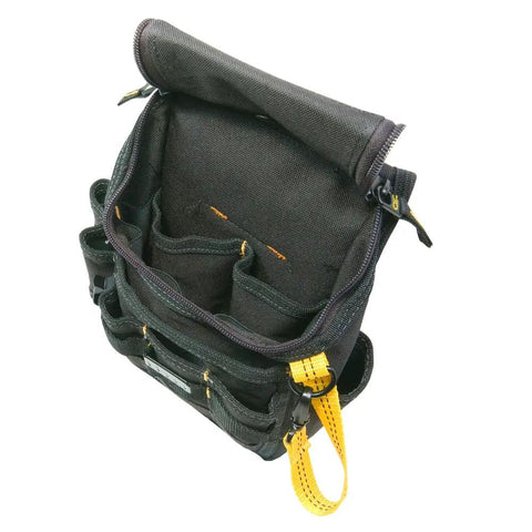 Medium Ziptop Utility Pouch Black With 11 Pockets And Double Pull Zipper Cover For Secure Gear And Tools Snap Back Front Cover