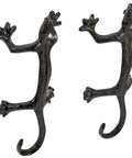 Gecko Shaped Door Pull Handles Set Of 2 In Rustic Dark Coffee Cast Iron Heavy Duty Commercial Grade Sliding Door Hardware