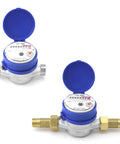 Two Pack Water Meter For Cold Water With Pulse Output Half Inch BSPT Thread And Half Inch NPT Adapters Rotating Dial For Easy Reading