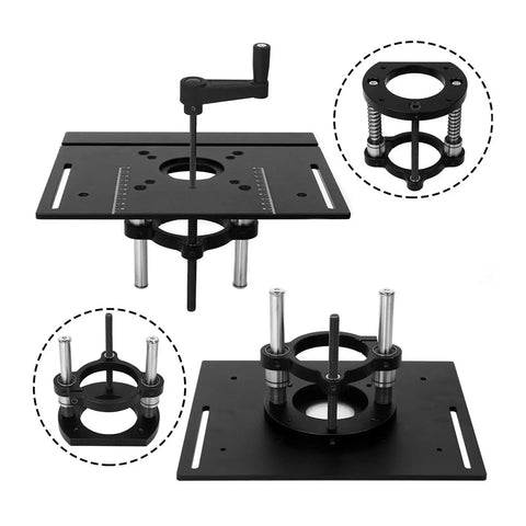 Aluminum Router Lift Base With Two Jaw Clamping Manual Lifting System And Crank Handle For 64-66mm Trimming Slotting And Chamfering Woodworking Project Setup Rustproof Stainless Steel Support Rod For Smooth Durable Heavy Duty Performance, router table plate with crank
