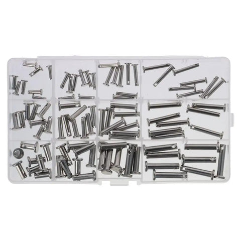 M3 M4 M5 Beefy Clevis Pin Set 12 Type 304 Stainless Location Pin With Hole Flat Head Pin Assortment Kit in storage box