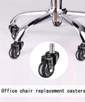 Five Pack Heavy Duty Office Chair Caster Wheels With Brakes, 2 Inch Swivel Rollers, showcasing black casters on chrome base.