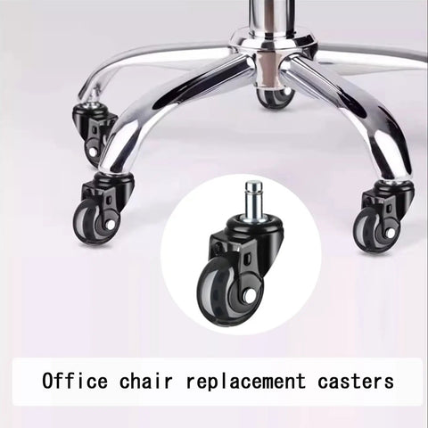 Five Pack Heavy Duty Office Chair Caster Wheels With Brakes, 2 Inch Swivel Rollers, showcasing black casters on chrome base.