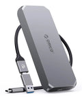 No Sweat 40Gbps M2 NVMe SSD Enclosure Rock Solid Aluminum Housing With Auto Thermostat Cooling Fan Supports Up To 8TB Thunderbolt 4 USB4 External Drive Box side view with cable