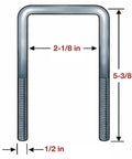 Heavy Duty Trailer Axle U-Bolt Kit With 2-1/8 x 5-3/8 Inch Square U Bolts, Plates, 1/2 Inch Hardware, And 2x2 Tube For Boat, Utility, And Camper Trailers, Stabilizes Tow And Reduces Wobble For Safer Hauling. Square U bolt with 2-1/8 in width and 5-3/8 in height