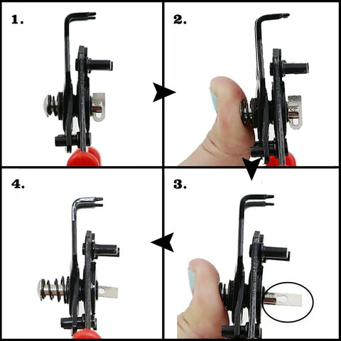 Step-by-step use of 4 In 1 Multifunctional Carbon Steel Snap Ring Pliers for Car AC Compressor Clutch Fix, showing grip and angle.