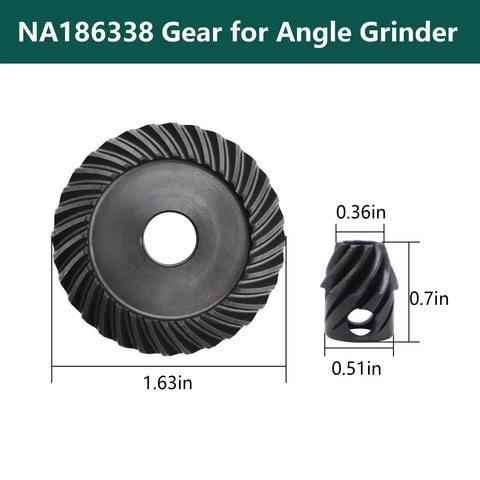 Spiral Bevel Gear Kit For Angle Grinder Replacement Part NA186338 showing ring gear and pinion dimensions