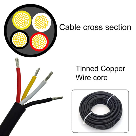Cable cross-section and tinned copper wires, 22 AWG UL2464 Power Cable Four Conductors LED Wire Red Black Yellow White Tinned Copper 25 Feet