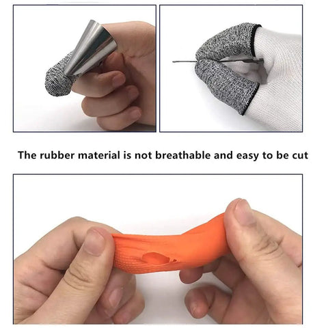 12 Piece Finger Cots Set Cut Resistant Protectors, Non Slip HPPE Fabric Finger Covers, grey and orange, for various tasks.