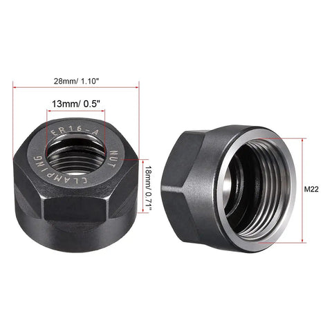 ER16 A M22 Collet Clamping Nut for CNC Milling Chuck Holder Lathe, cast steel, 13mm bore, 28x18mm size, two angles