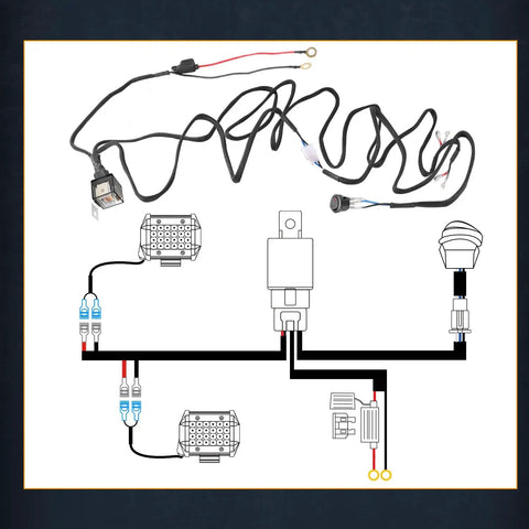 Two Lead Wiring Harness Kit 12V 40A Relay With Nylon Jacket Red Rocker Switch Fuse and Mounting Hardware diagram and components