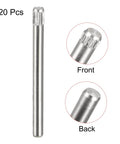 Built To Last Premium 2x25mm 304 Stainless Steel Dowel Pins With Knurled Heads, Flat Chamfered Ends, 20Pcs Set with front and back views.