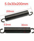 Heavy Gauge Extension Tension Springs With Secure Hook Ends deliver rock solid shock absorption, 5mm wire, 30mm diameter, 200mm long.