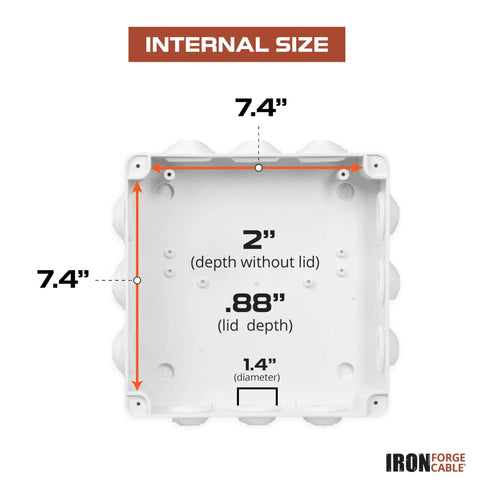 Internal dimensions of Outdoor Electrical Box 8x8x3.2 Inches White Waterproof IP65 ABS Plastic Drillable Cover With Complete Accessories