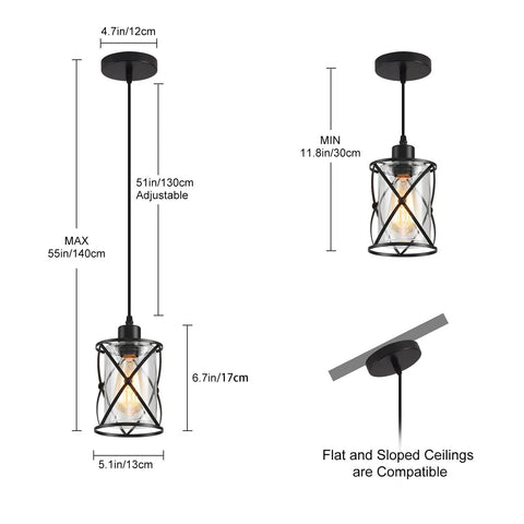 Dimensions of Fresh Matte Black Three Light Pendant With Clear Glass Shades Adjustable Farmhouse Industrial Hanging Fixture.