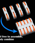 SPL-1 Compact Wire Connectors With Lever showing different configurations for plug and play connections, 250V 32A rated, nylon PA66.