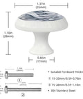 Slick One Point Three Seven Inch Marble Look Cabinet Knobs Four Pack sharp white glass pulls dimensions with silver texture.