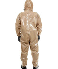 Back view of Hazmat Grade Disposable Coverall With Hood And Elastic Cuffs Size Small Medium For Emergency Responders Hospitals And Chemical Plants Handling Chemicals.