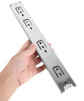 Stainless Steel Drawer Slides For Bathrooms And Kitchens, 2 Pack, Smooth Silent Three Section Rail System, Side Mount in hand