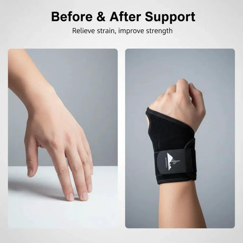 Before and after wearing 2 Pack Wrist Braces For Carpal Tunnel Tendonitis And Arthritis Pain Relief, fits both hands.