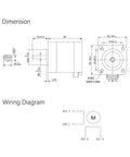 Technical drawing and wiring diagram of Five Pack Nema 17 Stepper Motors 17HS4401 Two Phase Bipolar 1.5A 59.5oz.in 42x42x38mm