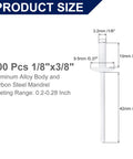 100 Pack Aluminum Blind Rivets 1/8 X 3/8 With Rugged Steel Mandrels And Broad Flanges Pro Shop Pick displayed with dimensions and material details.