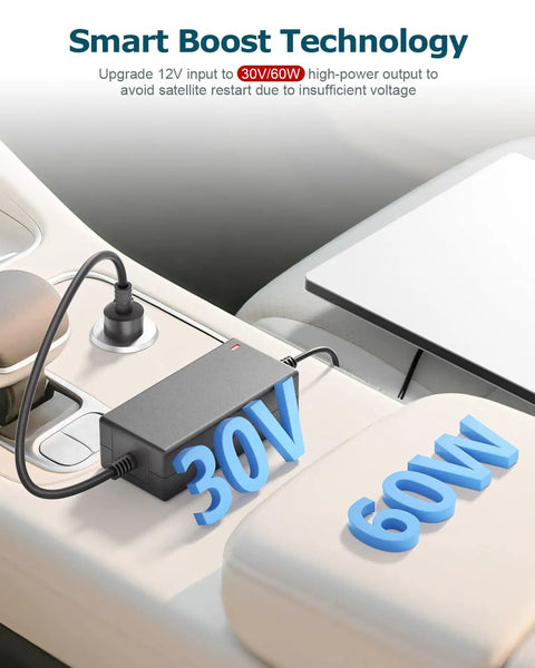 Heavy Duty 11 Feet Starlink Mini Car Power Adapter 12V To 30V DC Charger Cigarette Lighter Cord with smart technology in car.