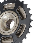 Close-up of 7-Speed Bicycle Freewheel 14-28T Sprocket Set Screw-On Replacement For Mountain And Road Bikes Brass Finish, Stainless Steel Build