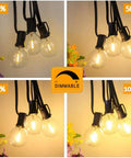 Outdoor Patio String Lights 150ft LED G40 Bulbs With 75 Plus 2 Spare, dimmable brightness settings, outdoor use