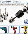 DGQ Heavy Duty Pipe Threading Tool Set With Three Piece Integrated Internal And External Thread Cutter Kit For One Half Inch Three Quarter Inch And One Inch Pvc Plastic Pipes Compatible With Electric Drill with 1/4-inch hex shank.