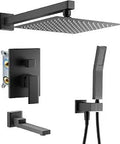 Matte Black 12 Inch Bathtub And Shower Faucet Set With 3 In 1 Trim Tub Spout Handheld Shower And Shower Head Valve Included