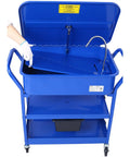 No-Nonsense Heavy Duty 20 Gallon Portable Parts Washer With Big Wheel Casters And Blazing 325 Gph Pump, Powder Coated Steel Shop Sink open with faucet.